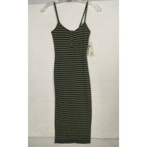 No Boundaries Dress Women Size XXS 00 Sleeveless Green Thin Tan Stripes New